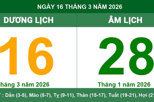 Lịch Âm Dương ngày 16/3/2026: Ngày Đại An thuận lợi cho khởi sự và bình an