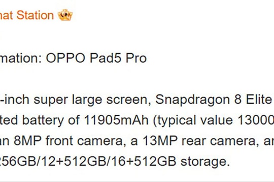 OPPO Pad 5 Pro lộ diện với màn hình 13.2 inch và dung lượng pin 13.000 mAh