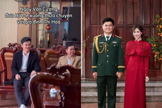 Hòa Minzy hé lộ khoảnh khắc Đại úy Thăng Văn Cương cùng gia đình sang nhà thưa chuyện cưới xin