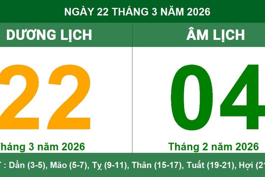 Lịch Âm Dương ngày 22/3/2026: Ngày Đại An thuận lợi cho khởi sự và cầu tài lộc