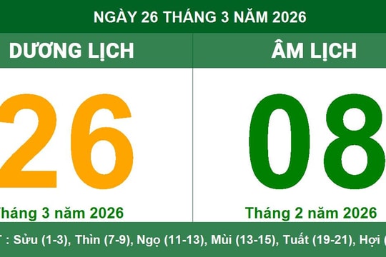 Lịch Âm Dương ngày 26/3/2026: Xem giờ hoàng đạo và hướng xuất hành đại cát