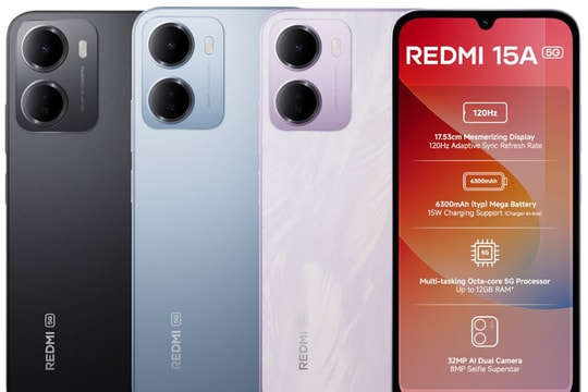 Redmi 15A 5G ra mắt với pin 6300 mAh và màn hình 120Hz giá từ 3.6 triệu đồng