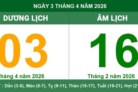 Lịch Âm Dương ngày 3/4/2026: Ngày Đại An thuận lợi cho khởi sự và cầu tài