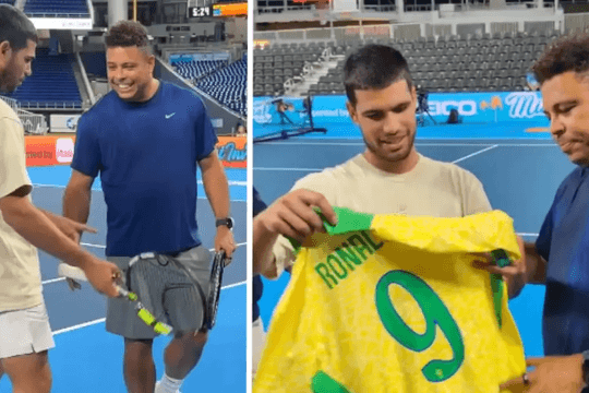 Ronaldo Nazario chấn thương vai sau màn so tài tennis cùng Carlos Alcaraz