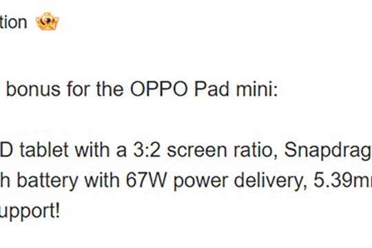 Thông số kỹ thuật OPPO Pad Mini: Chip Snapdragon 8 Gen 5 và màn hình 144Hz siêu mỏng