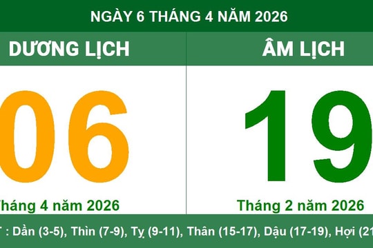 Lịch Âm Dương ngày 06/04/2026: Sao Tất đại kiết, thuận lợi khởi công và cưới hỏi