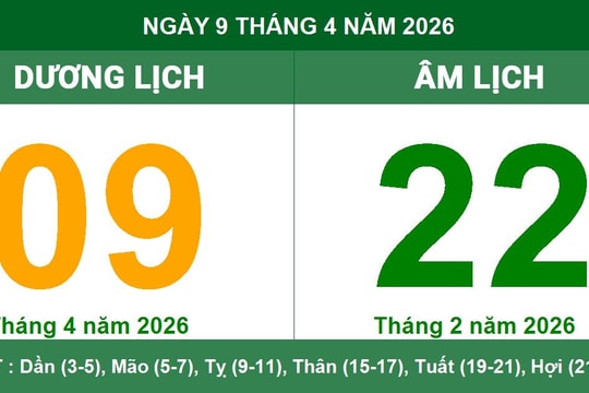 Lịch Âm Dương ngày 9/4/2026: Giờ hoàng đạo và các lưu ý phong thủy cần biết