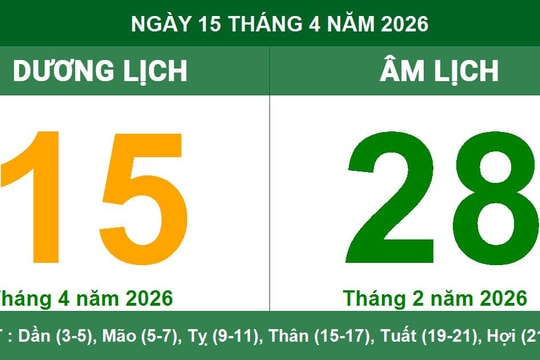 Lịch Âm Dương ngày 15/04/2026: Ngày cát Đại An mang lại thuận lợi