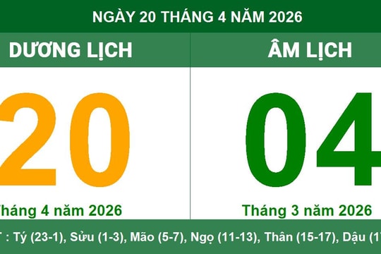 Lịch Âm Dương ngày 20/4/2026: Xem giờ hoàng đạo và lưu ý phong thủy