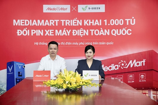 V-Green và MediaMart hợp tác lắp đặt 1.000 tủ đổi pin xe điện VinFast trên toàn quốc