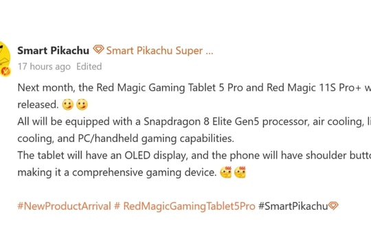 Red Magic chuẩn bị ra mắt Gaming Tablet 5 Pro và 11S Pro+ với chip Snapdragon 8 Elite Gen 5