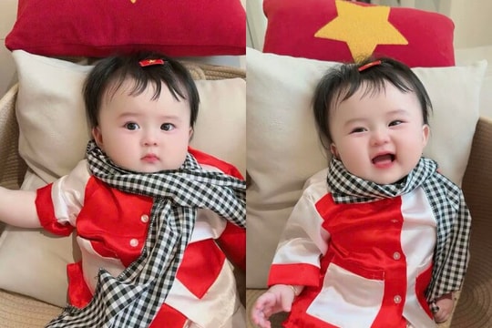 Vẻ đáng yêu của con gái Hoa hậu Phương Lê và NSƯT Vũ Luân trong trang phục cô giao liên nhí