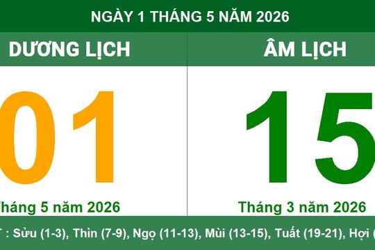 Lịch Âm Dương ngày 1/5/2026: Ngày Tiểu Cát thuận lợi cho khởi sự và đón tài lộc