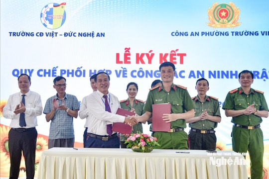 Trường Cao đẳng Việt - Đức Nghệ An ký kết phối hợp bảo đảm an ninh trường học với Công an phường Trường Vinh