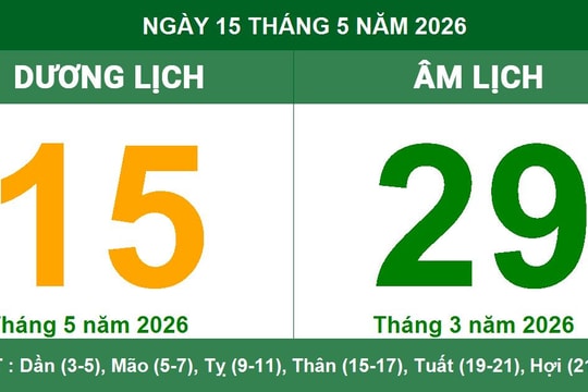 Lịch Âm Dương ngày 15/5/2026: Xem giờ hoàng đạo và lưu ý phong thủy quan trọng