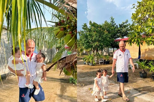 Tiến Luật đưa cặp song sinh Jolie và Jency về thăm không gian vườn rộng tại quê nhà Thu Trang