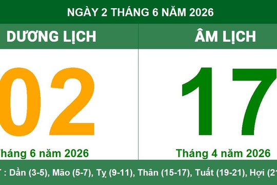 Lịch Âm Dương ngày 02/06/2026: Ngày Đại An thuận lợi cho khởi sự và cầu tài lộc