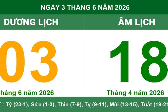 Lịch Âm Dương ngày 3/6/2026: Giờ Hoàng Đạo và lưu ý quan trọng trong ngày Tam Nương