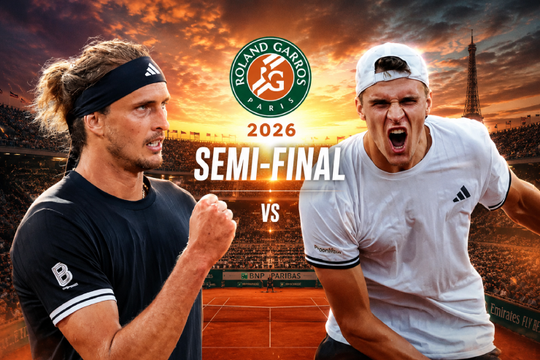 Bán kết Roland Garros 2026: Zverev đối đầu hiện tượng Mensik, quần vợt Ý mơ ngôi vương