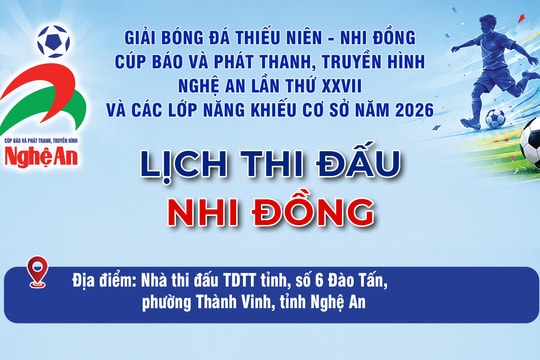Lịch thi đấu Nhi đồng Giải Bóng đá TN-NĐ Cúp Báo và phát thanh, truyền hình Nghệ An lần thứ XXVII