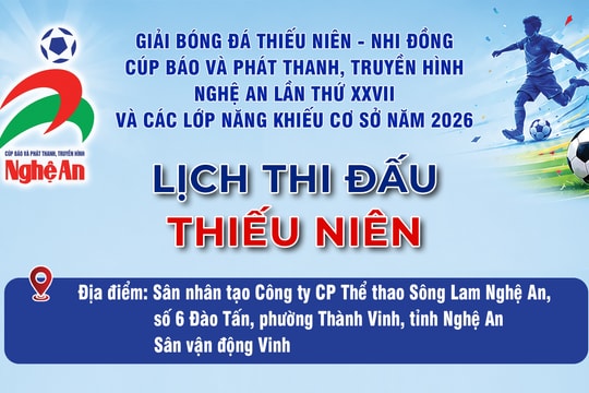 Lịch thi đấu Thiếu niên Giải bóng đá TN-NĐ Cúp Báo và phát thanh, truyền hình Nghệ An lần thứ XXVII
