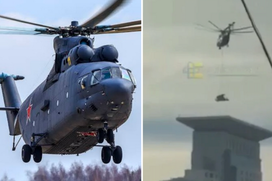 Nga dùng trực thăng Mi-26 đưa hệ thống Pantsir-SMD-E lên nóc nhà tại Moscow
