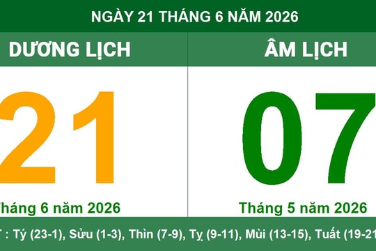 Lịch Âm Dương ngày 21/6/2026: Xem giờ hoàng đạo và hướng xuất hành