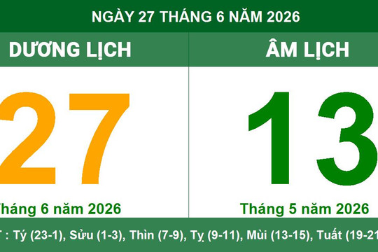 Lịch âm dương ngày 27/6/2026: Giờ hoàng đạo và những lưu ý quan trọng