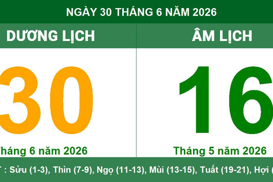 Lịch âm dương ngày 30/6/2026: Xem giờ hoàng đạo và lưu ý về tuổi xung khắc