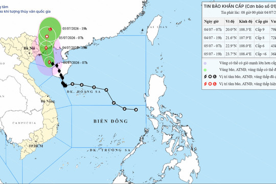 Bão số 1 áp sát Quảng Ninh - Hải Phòng ngày 04/07/2026: Cảnh báo mưa cực lớn trên 500mm