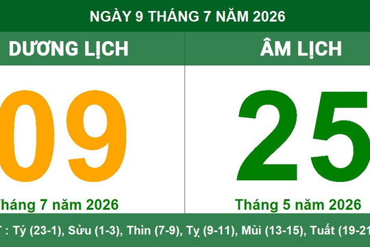 Lịch Âm Dương ngày 9/7/2026: Xem giờ hoàng đạo và lời khuyên phong thủy