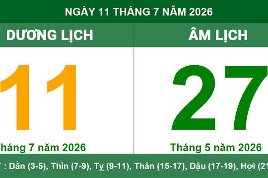 Lịch âm dương ngày 11/7/2026: Thông tin giờ hoàng đạo và những lưu ý quan trọng