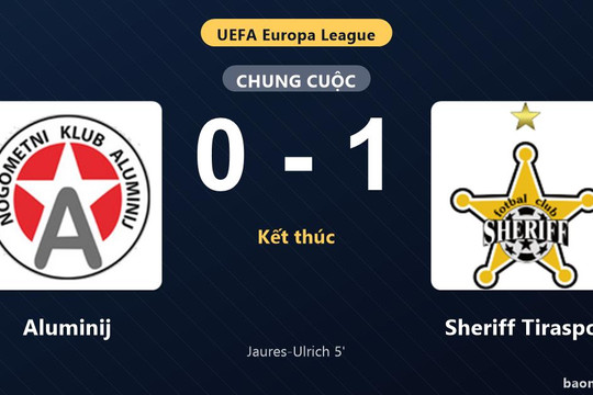 Thống kê trận đấu Aluminij 0-1 Sheriff Tiraspol: L. Jaures-Ulrich tỏa sáng, Sheriff Tiraspol giành trọn 3 điểm