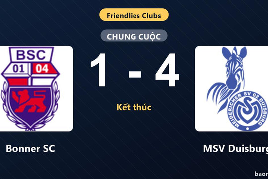 MSV Duisburg thắng đậm, Bonner SC nhận thất bại ở trận giao hữu