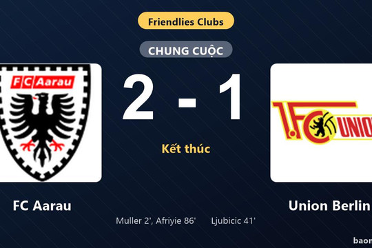 Thống kê trận đấu FC Aarau 2-1 Union Berlin: D. Afriyie tỏa sáng, FC Aarau giành trọn 3 điểm
