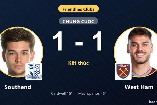 Southend và West Ham bất phân thắng bại trong trận giao hữu