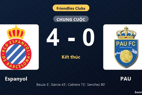 Thống kê trận đấu Espanyol 4-0 PAU: Espanyol thắng đậm thuyết phục