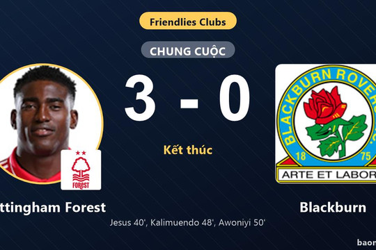 Nottingham Forest thắng đậm Blackburn trong trận giao hữu tại Albufeira