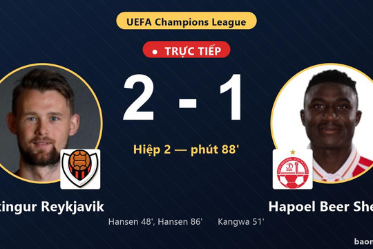 Trực tiếp Vikingur Reykjavik vs Hapoel Beer Sheva: Vikingur Reykjavik vượt lên dẫn trước