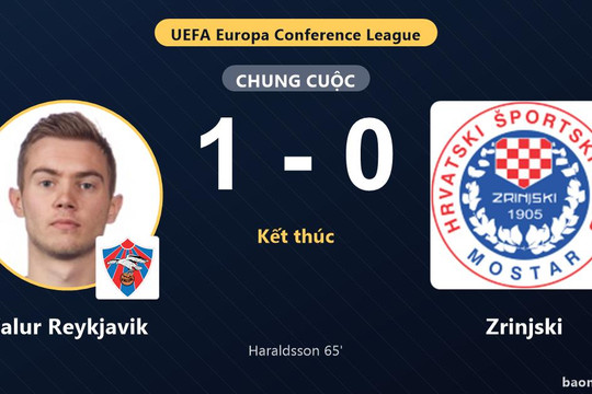 Valur Reykjavik hạ Zrinjski, giành chiến thắng ở vòng loại Conference League