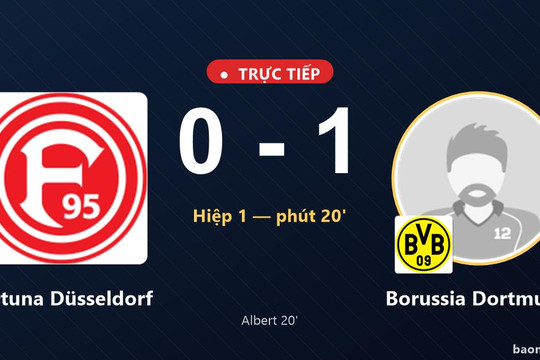 Trực tiếp Fortuna Düsseldorf vs Borussia Dortmund: Hết hiệp 1, Borussia Dortmund dẫn 1-0