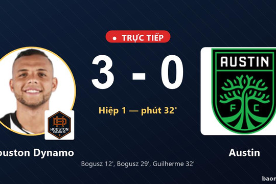 Trực tiếp Houston Dynamo vs Austin: Hiệp 2 bắt đầu, Houston Dynamo dẫn 3-0