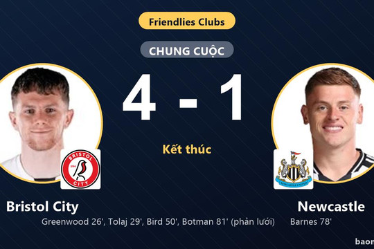 Bristol City thắng đậm Newcastle, đội khách nhận thất bại nặng nề