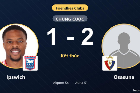 Osasuna giữ lợi thế, đánh bại Ipswich trong màn rượt đuổi ở giao hữu