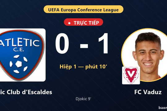 Trực tiếp Atlètic Club d'Escaldes vs FC Vaduz: Hiệp 2 bắt đầu, FC Vaduz dẫn 1-0