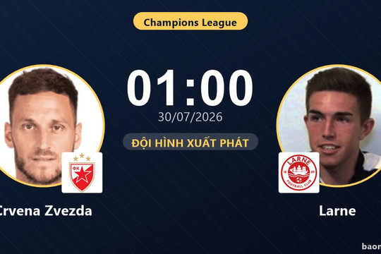 Trực tiếp Crvena Zvezda vs Larne: Đội hình xuất phát