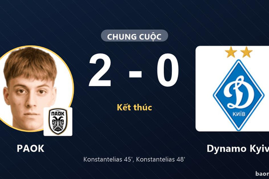 Konstantelias lập cú đúp, PAOK hạ Dynamo Kyiv tại Toumbas