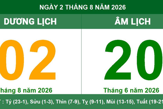 Lịch Âm Dương ngày 02/08/2026: Chi tiết giờ hoàng đạo và hướng xuất hành may mắn