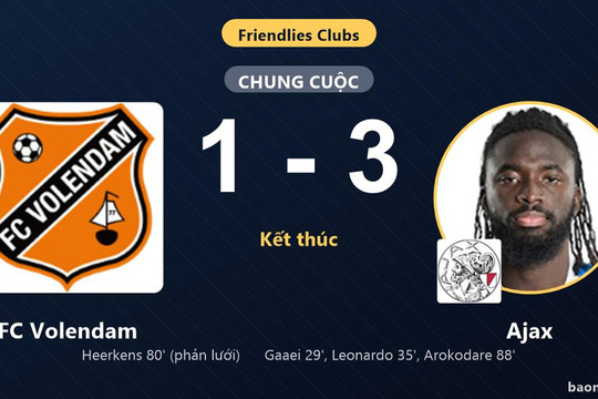 Ajax khép lại trận giao hữu bằng chiến thắng, FC Volendam trắng tay trên sân nhà