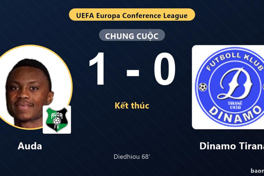 Auda thắng tối thiểu, Dinamo Tirana lỡ nhịp ở Conference League